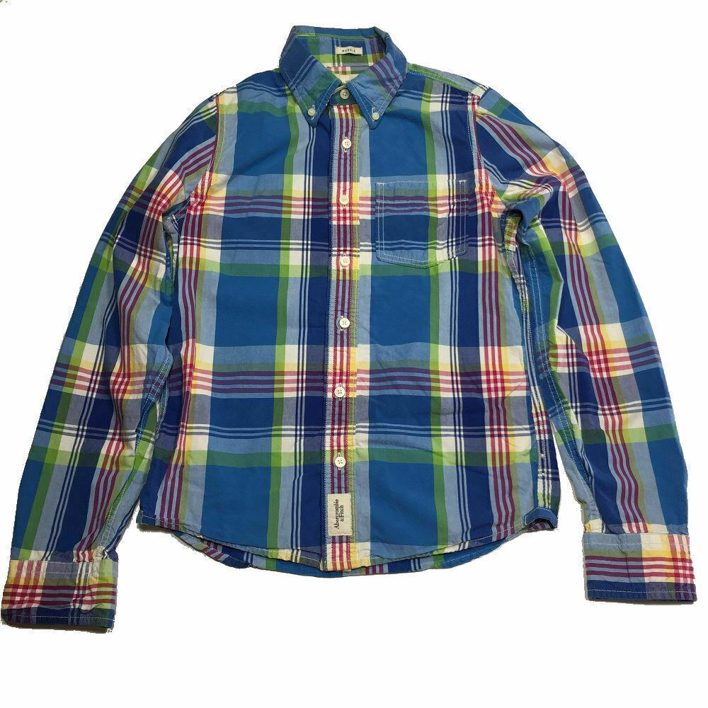 Abercrombie & Fitch‎ Muscle Button Shirt S Blue Plaid Mens